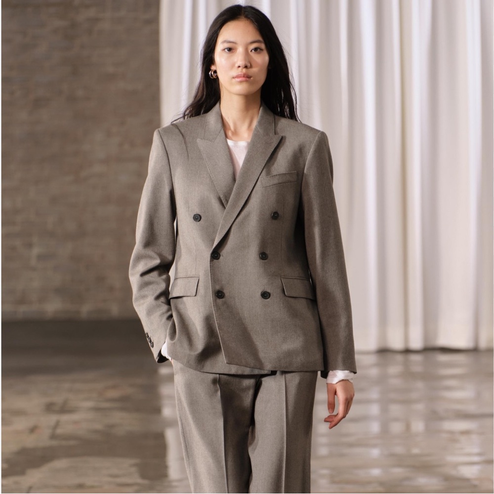 Zara Taupe Gray Double Breasted Wool Blazer Coat ZW Collection NWT